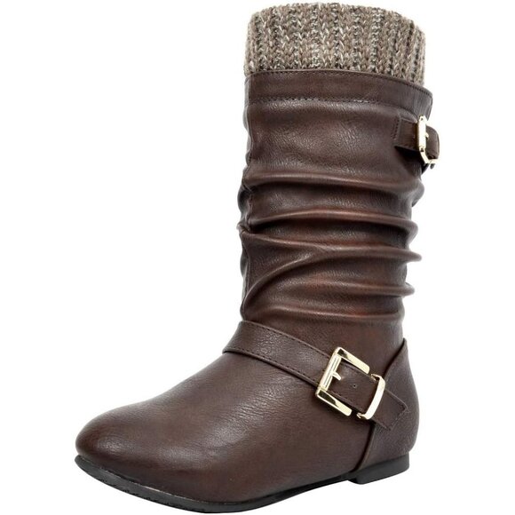 ⚡Girl's Brown Faux Fur Lined Knee High Winter Comfort Riding Boots For Toddler - Picture 1 of 6